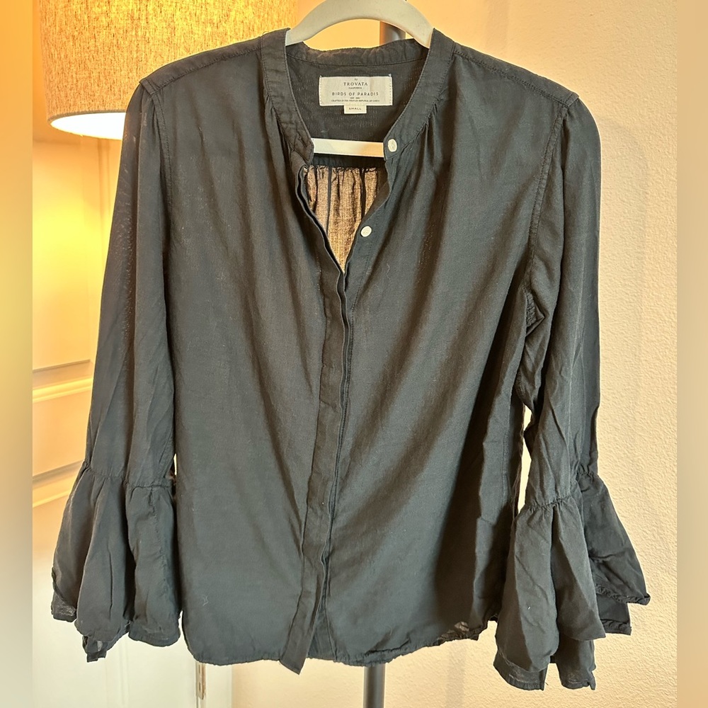 Trovata Birds of Paradise Black Long Sleeve Button Down Blouse